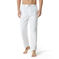 Muške hlače na rasprodaji Pamučne lanene hlače s elastičnim pojasom na vezanje casual hlače ravne hlače sportske