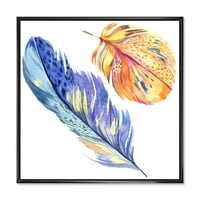 DesignArt 'Šareno plavo i zlatno ptičje pero s krila' Boemijski i eklektično uokvireno platno zidno umjetnički
