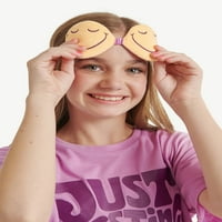 Justice Girls Cratki rukav grafički majica s kariranim jogger hlačama i Smiley Eyemask 3-PC set, veličine 5-18Plus