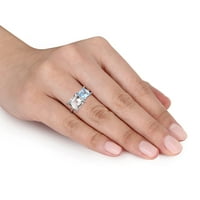 Ženski prsten od 2 kamena od srebrnog srebra, 3-karatni zeleni kvarc četvrtastog kroja i Nebeskoplavi Topaz