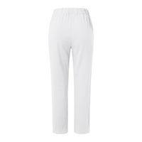 Ležerne hlače za žene širokog kroja, široke Ležerne lepršave hlače s džepovima u bijeloj boji