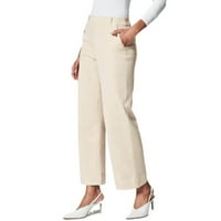 Poslovne casual hlače za žene, lagane široke hlače širokih nogavica, duge hlače s džepom u bež boji