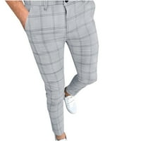 Duge hlače za muškarce modni udobne hlače povremene karirane mršave poslovne olovke duga siva siva ac4197