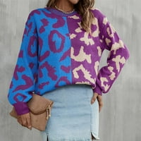 Ženski džemperi s leopard printom pulover s okruglim vratom s dugim rukavima pleteni džemper modni vrhovi