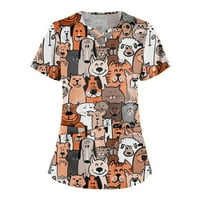 Ljetne modne majice za žene Plus size sa slatkim printom, radna odora za piling, majice za žene s križnim izrezom