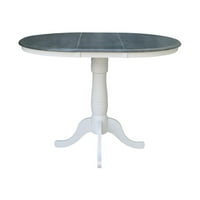 36-inčni visoki okrugli stol za blagovanje od punog drveta s 12-inčnim kliznim krilom u bijeloj Heather sivoj