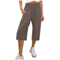 Široke hlače za žene za žene labave čvrste boje ležerne elastične elastične struke udobne hlače od sedam točaka