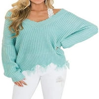 Ženski džemper s nepravilnim izrezom u obliku slova u, jednobojni pleteni džemperi s resicama, radni džemperi