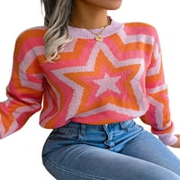 Ženski modni džemper kontrastne boje sa zvjezdanim uzorkom Okrugli vrat pleteni vrhovi dugih rukava Jesen-Zima
