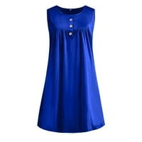 Ljetne haljine za žene, jednobojna mini sunčana Haljina Bez rukava, kraljevska plava haljina u obliku slova U