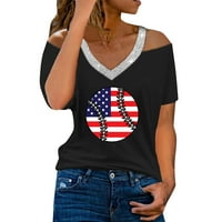 Ženska majica s printom za Dan neovisnosti, ljetna majica s izrezom u obliku slova A S ramena, majica kratkih