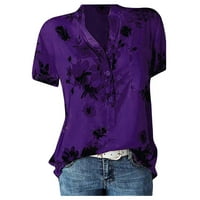 Ženski vrhovi ležerna tiskana košulja s kratkim rukavima s kratkim rukavima labava bluza Purple 3x