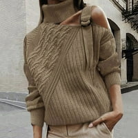 Elegantni ženski džemper topovi modna ženska dolčevita dugih rukava s ramena pleteni džemper u boji