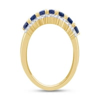 0. Zaručnički prsten & okrugli rez imitacije plavog safira i bijelog prirodnog dijamanta od 14k žutog zlata presvučenog