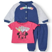 Disney Minnie Mouse Baby Girl Varsity jakna, Jersey Tee i Jogger, Outfit Set