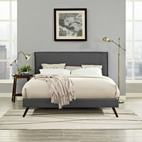 Jednodijelni krevet na platformi od tkanine s okruglim raširenim nogama u sivoj boji