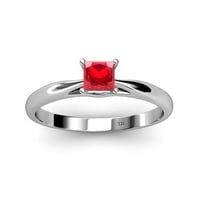 Red Garnet Pasijans prsten 0. CT u 14k bijelom zlatu.Size 4.5