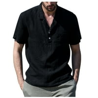 Muške polo majice s gumbima, izrez u obliku slova a, odbijeni ovratnik, pamuk, lan, kratki rukav, obična ljetna