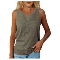 Ljetna Ženska majica bez rukava s izrezom i manšetama u obliku slova u, jednobojna, kratkih rukava i džep, ležerna