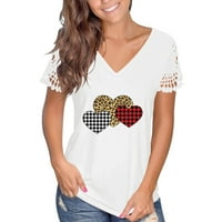 Smiješne majice za žene Ljubav srce tiskani s V-izrezom kratki rukavi vrhunski modni tenk Ljetna čipka casual