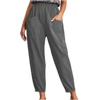Ženske hlače na rasprodaji ženski trendovi elastični pojas Ležerne jednobojne ravne hlače od pamuka i lana ošišane