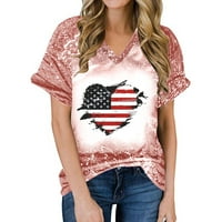 Yuwull majica američke zastave za žene Ljetni tisak 4. srpnja odjeća Patrijski grafički majice vrhovi casual okrugli