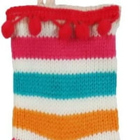 Pletene božićne mini čarape u ružičastoj, bijeloj, svijetloplavoj, narančastoj pruzi, u