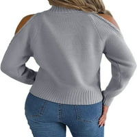 Ženski džemper s ramena, pleteni džemperi, džemper s dugim rukavima, majice, ležerni pulover, sivi pulover