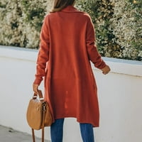 Jakne za Žene, Jednobojni dugi pleteni Maksi kardigan s otvorenim prednjim dijelom, džemper za žene, crveni