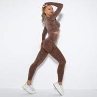 Ženski kompleti 0 inča žensko bešavno šuplje joga odijelo s dugim rukavima trenirka za fitness trčanje joga na