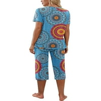 Ljetna pijama za žensku odjeću Postavite majicu kratkih rukava v vrata i hlače Capri odjeća za spavanje