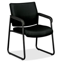 gostinjska stolica serije A. M. s crnom tkaninom, crnim okvirom i postoljem za sanjke