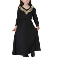 Duga muslimanska haljina za djevojke srednje visine, haljina s dugim rukavima, ležerna haljina s nabranim izrezom
