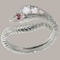 Ženski prsten od bijelog zlata od 9 karata s prirodnim opalom i rubinom britanske proizvodnje - opcije veličine-veličina