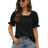 Ženske majice s četvrtastim vratom jednobojna bluza Ležerne ženske modne košulje kratkih rukava tamnozelene;