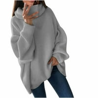 Jesenska moda za žene, Ženska jednobojna dolčevita s pletenim ovratnikom, preveliki džemper s visokim vratom veličine