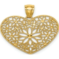 Privjesak od cvjetnog srca od žutog zlata od 14 karata, poliran, izrađen u SAD-u-nakit; hr