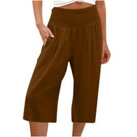 Ženske Ležerne hlače od pamuka i lana Vintage jednobojne hlače s elastičnim strukom široke široke hlače sportske