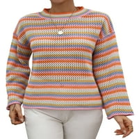 Gureui žene ležerni pleteni džemper, šarene vodoravne pruge labave uredske proljetne pulover pleteni skakač za