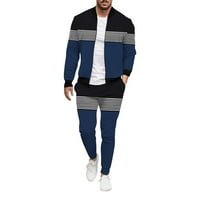 KPOPLK Sweatsuit Set Mens muški zima casual Street Jacket Jacking hlače prugaste šivanje dva seta