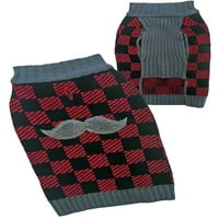 Dog džempera, crveni i sivi karirani brkovi Applique