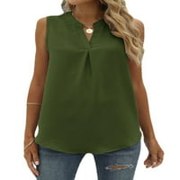 Ženska majica bez rukava s izrezom u obliku slova u, ženske šifonske široke majice bez rukava u zelenoj boji