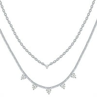 Tanka srebrna ogrlica s dvostrukim kapljicama s imitacijom dijamanata