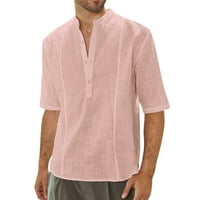 Tanke majice Muške modne Ležerne jednobojne pamučne lanene košulje na kopčanje jakna kratkih rukava gornja bluza