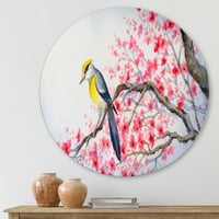 Dizajnerska umjetnost prekrasna crvena ptica koja sjedi na CVJETAJUĆOJ grani M. A. Tradicionalni kružni metalni
