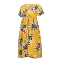 Plus size haljine za žene asimetrični izrez u obliku slova u, Kratki rukav, rukav s cvjetnim printom, visoka Maksi