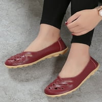 Oucaili ženske casual cipele udobne lomace vozeći stanovi modno klizanje na kožnoj cipela dame vino crveno 9