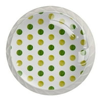 Okrugli stakleni gumbi za ladice za ladice zeleni i žuti akvarel s točkicama, ručke s vijcima za kuhinjski ormar,
