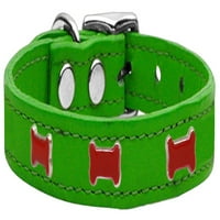 Ogrlica za pse od kože i kostiju, smaragdno zelena, smaragdno zelena