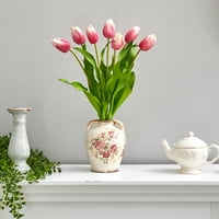 Gotovo prirodno 22in. Nizozemski tulipanski umjetni aranžman u staklenki za cvjetni tisak